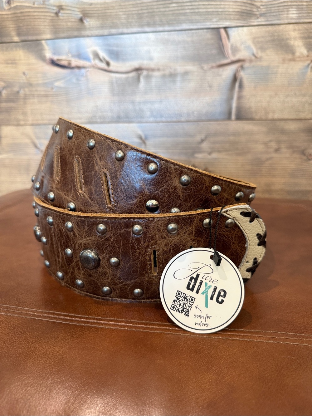 Wide Brown Studded Leather Belt